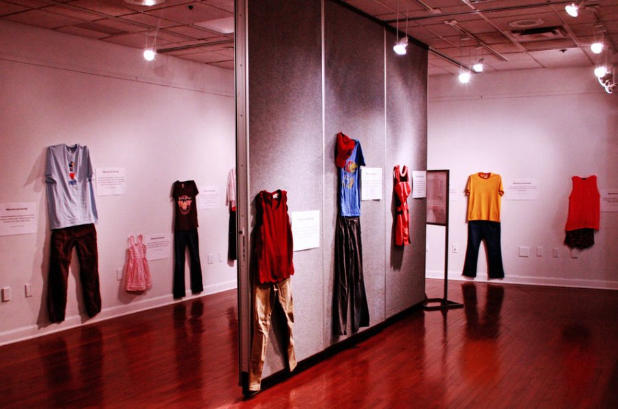 womensart1's tweet photo. 'What Were You Wearing?' exhibition,18 sexual violence stories &amp; representation of each victim's dress, project by Jen Brockman #womensart https://t.co/mfAcaeWI32