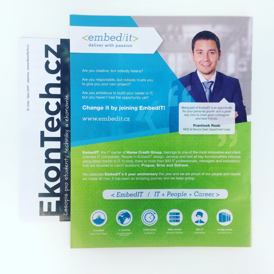 EmbedITCZ's tweet photo. Have you seen our job offer in @Ekontech? We are looking for new geeks who want to be part of EmbedIT family. 🙂 #EmbedIT #career #geeks #IT https://t.co/ASlPmi7PnX