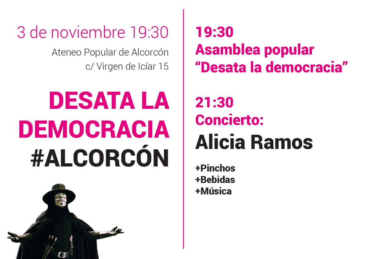 AteneoAlkorcon's tweet photo. El 3 de noviembre, #DesataLaDemocracia en #Alcorcón https://t.co/wIuKIY3ZFV