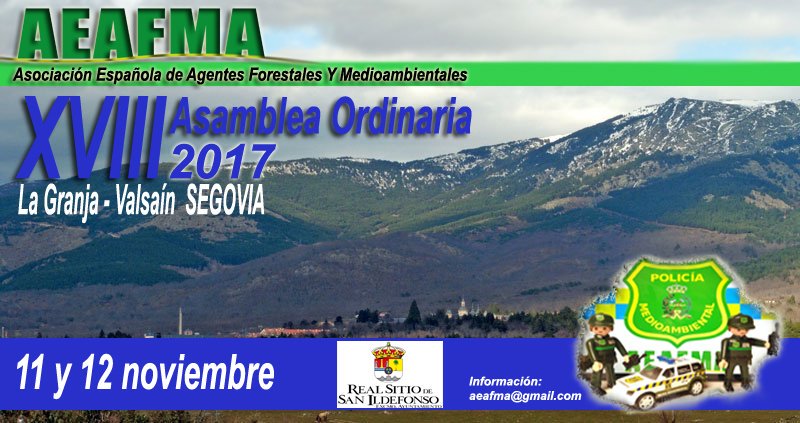 AEAFMA's tweet photo. 📣XVIII Asamblea de la Asociación Española de #AgentesForestales y Medioambientales IRF- España #AEAFMA2017  #PolicíaMedioambiental
🏞👮🚔👮 https://t.co/DQMV2P2XZL