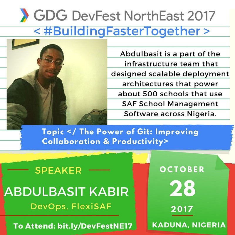 GDGKadunaCity's tweet photo. #Buildingfastertogether with Git 💪 speaks on collaboration and productivity; the power of #git #DevFestNE17 👉 https://t.co/NOGJhAha5F https://t.co/CGZgSGU6jX