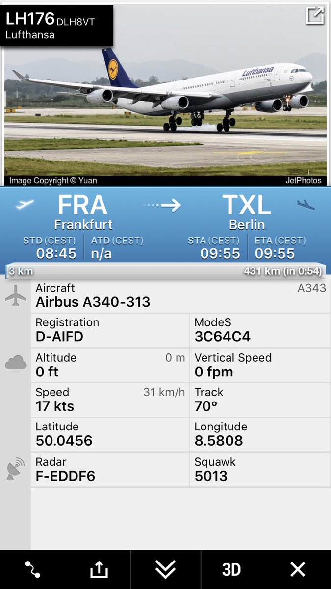 FlightIntl's tweet photo. More wide-body planes to Berlin:

Swiss is sending an Airbus A330,
Lufthansa flight #LH176 is operated by an Airbus A340-300 https://t.co/U5kV6eiMo6