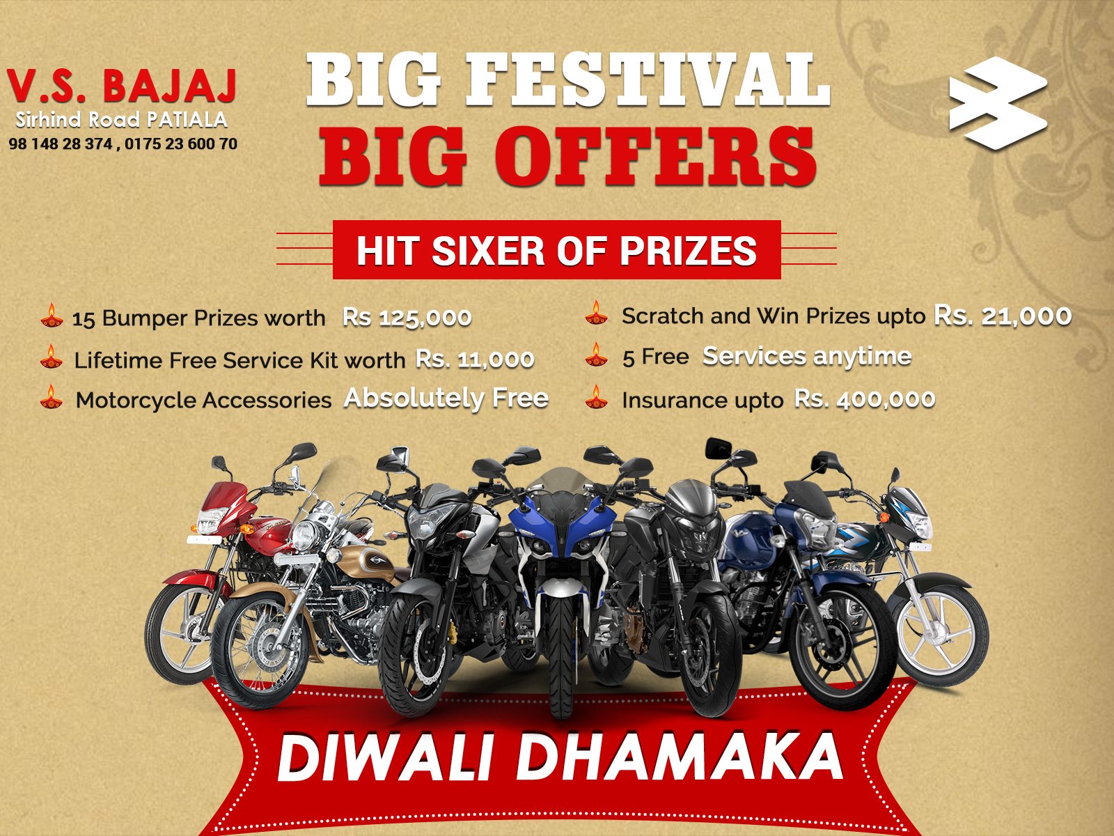 VS Bajaj Patiala on X BAJAJ IS OFFERING ITS OWN SPECIAL DISCOUNT FOR SELECTED BIKES 9814828374 0175 2360070 https t aoSzqg3mU5 FestivalSale BikeSale https t YNlfJzdbJD X