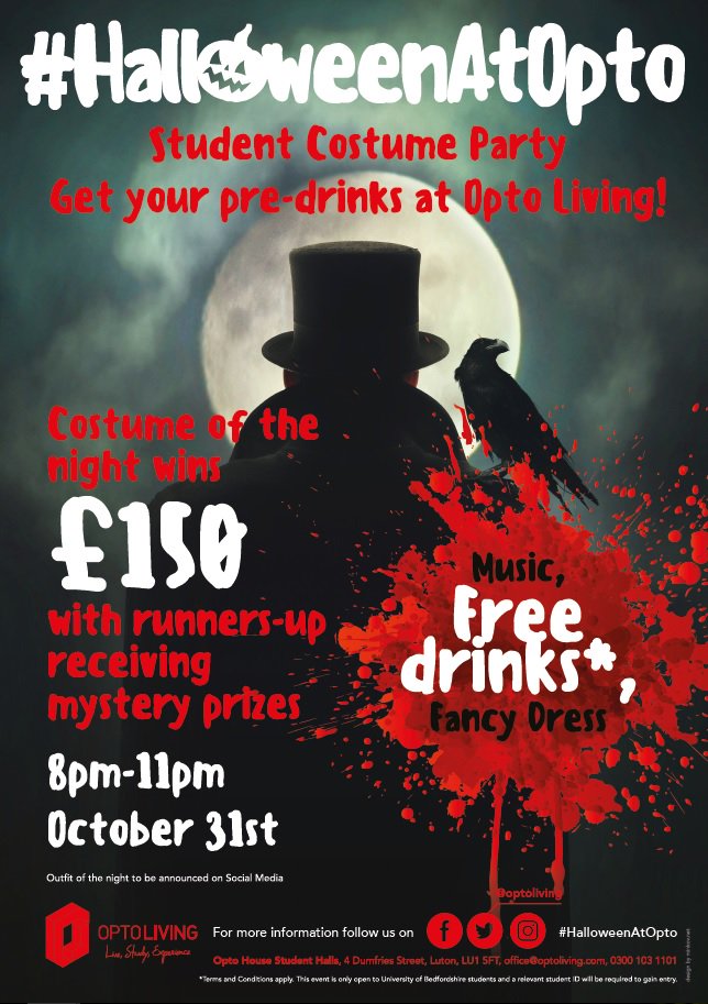 optoliving's tweet photo. #HalloweenAtOpto 31st of October! Win £150 with #OutfitOfTheNight! Start your #Halloween night of right #Luton #TeamOpto #Prizes #FreeMoney https://t.co/Cv085mhAKA