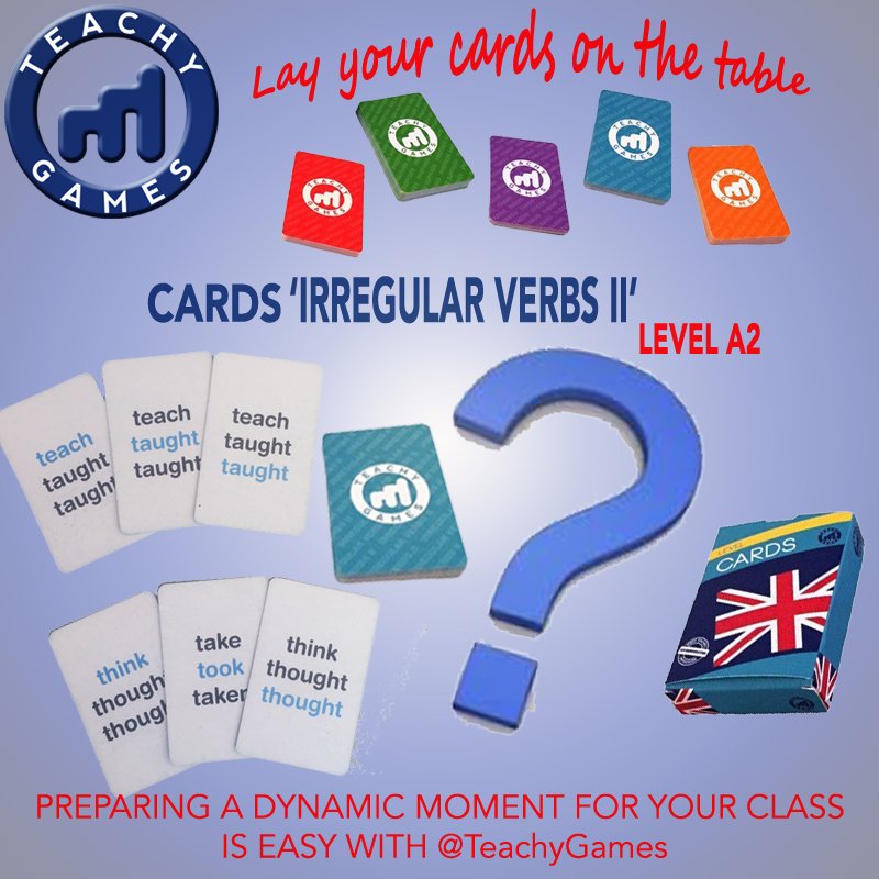 TeachyGames's tweet photo. Let's play! #CARDS Lay your cards on the table
Practicamos👉#IRREGULARVERBS #jugando ➡️#IRREGULARVERBSII @TeachyGames niveles #A2
#enjoy https://t.co/PSiE9qANVg