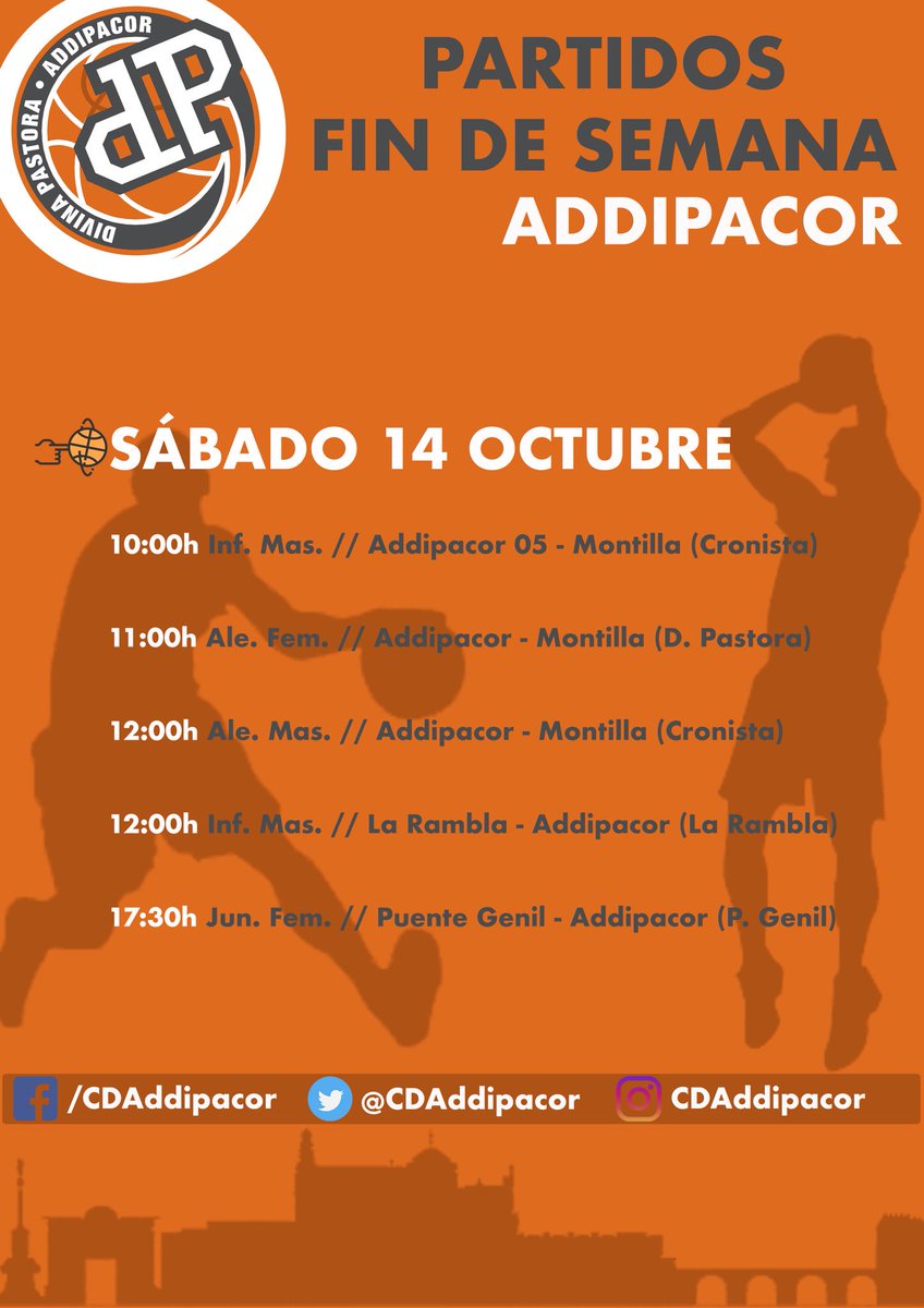 🏁¿Preparados para el fin de semana? Os traemos los partidos de nuestros equipos  correspondientes a su jornada. Suerte! 🍀🏀💪🏾👇🏻

#GoAddipacor