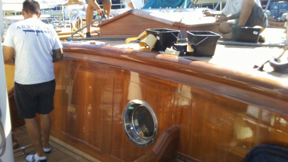AbsolutBoatCare's tweet photo. The work by our #ABCVarnish team continues on @Royal_Huisman built S/Y Lethantia. https://t.co/Dwv2ZLtsGY