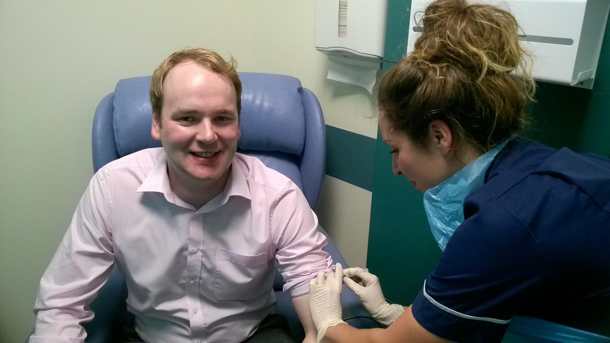 Hazel Grove MP <a href="/William_Wragg/">William Wragg</a> getting his #flujab today on a visit to Stepping Hill Hospital - #flufighter