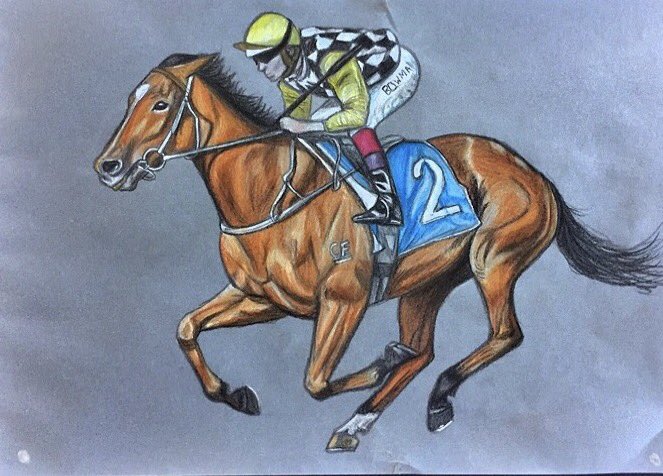 Leesracing's tweet photo. .Our apprentice @LouiseDay3 hand-drew this artwork of @HugeBowman & #ClearlyInnocent one sleep to go π#TeamClearly https://t.co/Km1gXfCuHH