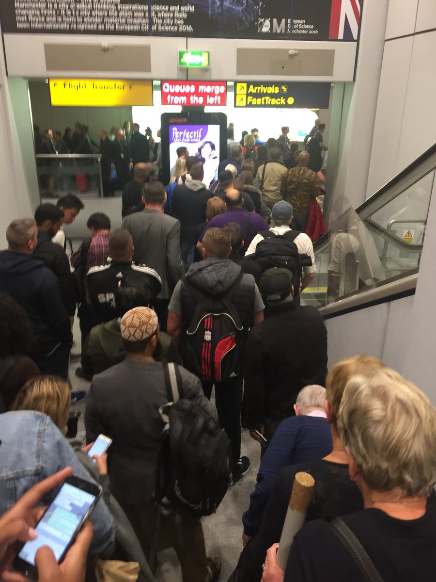 iamlowe1's tweet photo. Just arrived @manairport T1 to this. 45 minute+ to get through customs #needmorestaff https://t.co/cow0ouGbkD