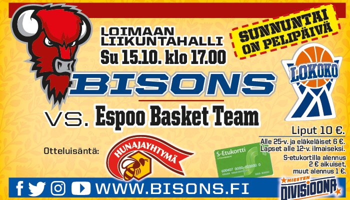 Biisonit's tweet photo. Sunnuntain otteluisäntänä Hunajayhtymä. Biisoni-hunajaa taas kohta tarjolla, pysy kuulolla! 🏀🐝🍯 #yhtaperhetta #stepfurther #mieleinen https://t.co/xcAM2fszzY