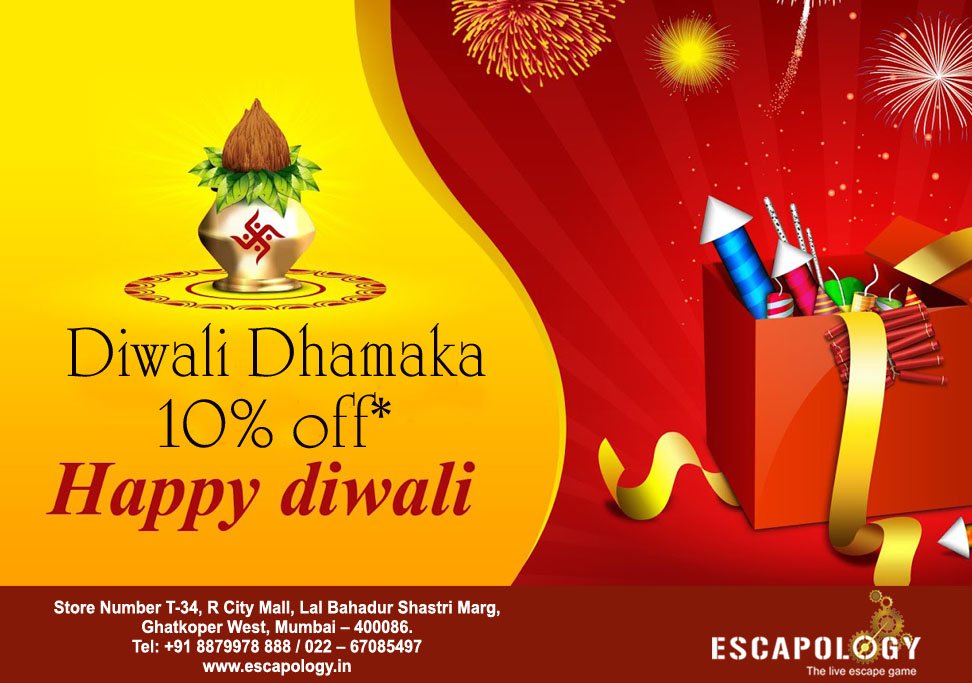 EscapologyInd's tweet photo. #HappyDiwali #diwalioffer #Diwalidhamaka #celebratewithescapology #withfamily #friends #corporateteam #Diwalidiscount #escapology #rcitymall https://t.co/oWubH3HR0s