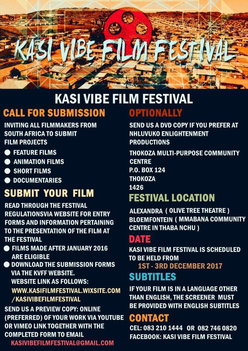 afda_co_za's tweet photo. Submission time! #AFDAstudents & #AFDAAlumni get involved in the Kasi Vibe Film Festival 2017! https://t.co/Xqpzxljogp