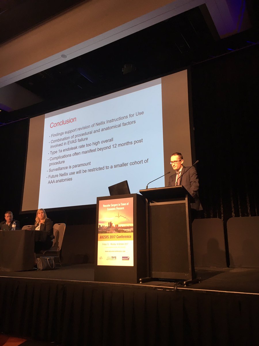 samijaykay's tweet photo. RTewksbury tackled tough data on Nelix. Close surveillance may be warranted to look for type1 endoleaks #ANZSVS17 #traineesession https://t.co/9BTqp0boKD