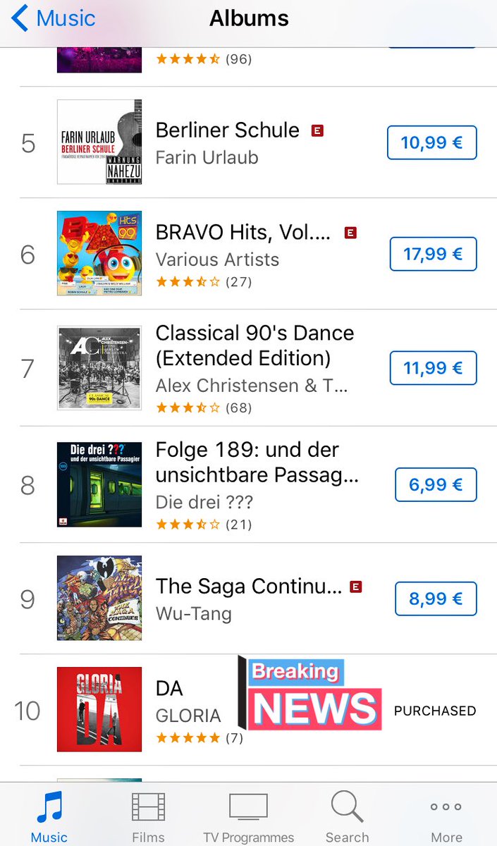 Cori4NY's tweet image. Wow schaut mal was sich da auf Platz 10 der iTunes Charts befindet! @GloriaOffiziell @damitdasklaas #endlichDA #Da