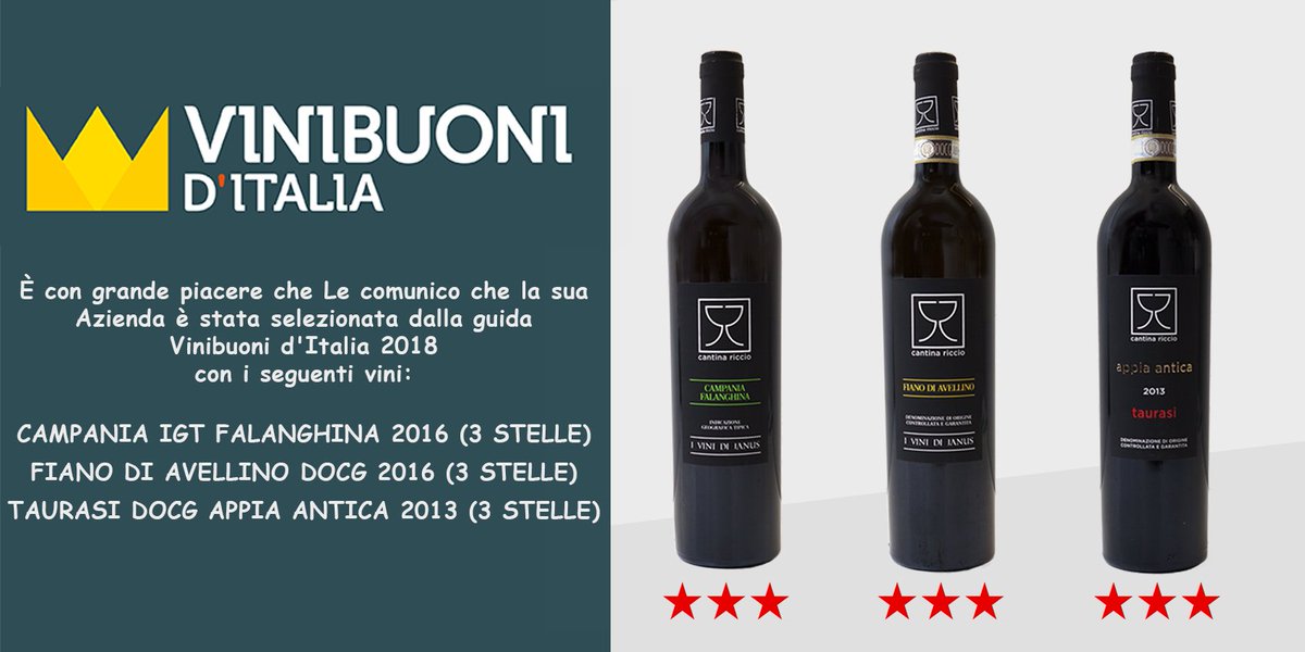CantinaRiccio's tweet photo. I nostri #vini stellati dalla guida ViniBuoni D'Italia 2018!
#cantinariccio #campaniafalanghina #fianodiavellinodocg #taurasidocg https://t.co/CggWRctTVK