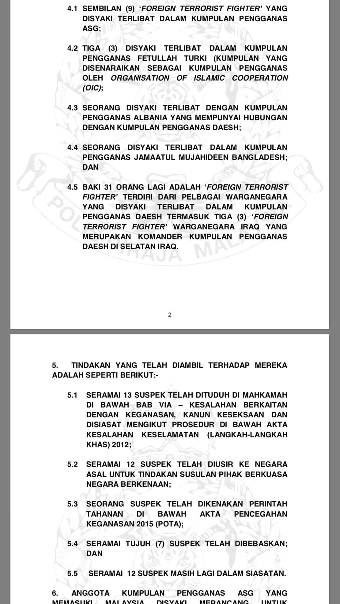 Melissa Goh On Twitter Igp Fuzi 45 Foreign Terrorist Fighters Nabbed In Msia This Year 14 Charged 12 Deported 7 Were Released And 12 Still Under Probe Https T Co Etfazw0ycb