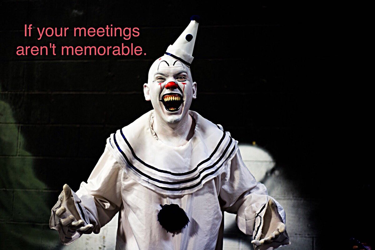 LittleGateLink's tweet image. Clowns and haunted houses. The answer to all your boring meetings. @AMHaunts ow.ly/kXqn30fQz6U #haunted #halloween #scary #clowns #IT
