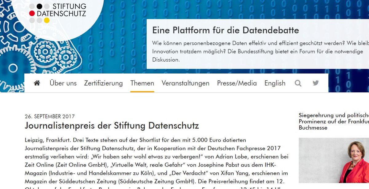 Zum Warum des Datenschutzesrämiert Stiftung Datenschutz siehe.eu/da888 Journalisten Adrian Lobe siehe.eu/da887