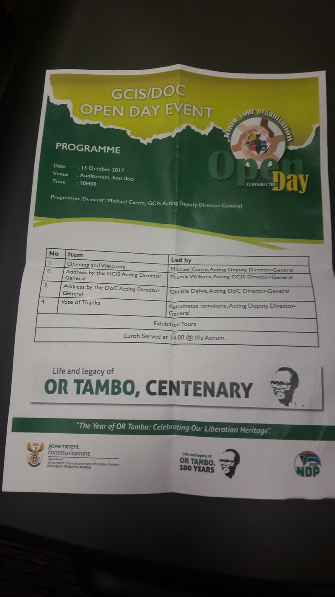 GovernmentZA's tweet photo. The programme for today's #GCISOpenDay... https://t.co/gyhH95sYmd