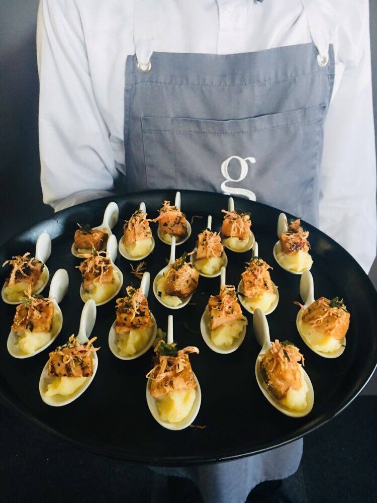 greencateringSA's tweet photo. #FlashBackFriday to last night - Griddled teriyaki salmon on wasabi mash with deep fried ginger! YUM! #GreenCatering #WeKnowCatering https://t.co/GvilB9io4G