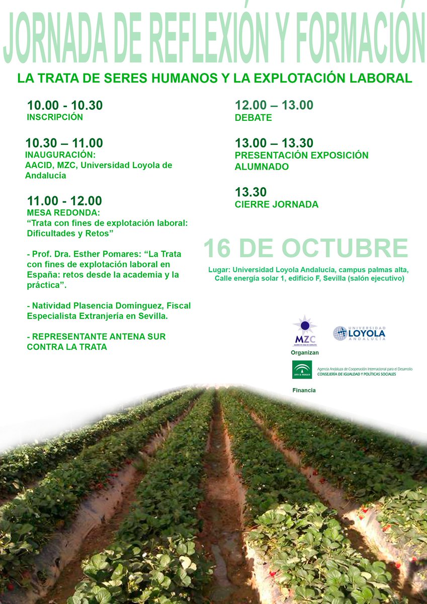 Te esperamos el Lunes 16 en la jornada  "La #trata de seres humanos y la explotación laboral" #Sevilla 
mzc.es/investigacion/…