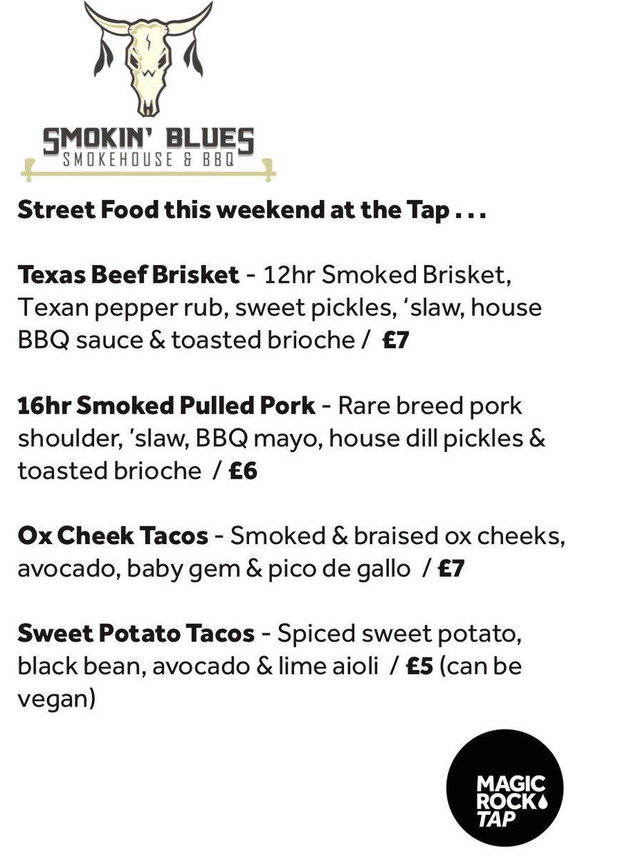 MagicRockTap's tweet image. Food today from 3pm, by the ever excellent @smokinbluesnews #Huddersfield #streetfood #magicfromthesource #smokinblues #bbq
