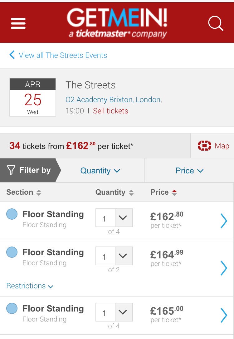 Love the streets tickets sold out within minute on <a href="/TicketmasterUK/">ticketmasteruk</a> but available on there sister website for 3x the price #dontmugyourself
