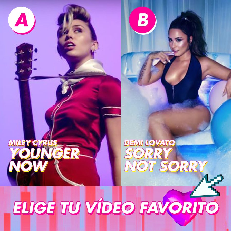 mtvspain's tweet photo. 🎉RT @MileyCyrus con 'Youger Now' https://t.co/EXnXPLGiOF o 📣FAV @ddlovato con 'Sorry not sorry' https://t.co/h5sUNaRST7 https://t.co/SKePayX3EH