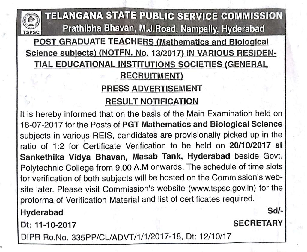 FARHANINFO's tweet photo. #TSPSC
#Jobs
#PGT
#Maths
#BiologicalScience
#Subjects
#REIS
#GeneralRecruitment
#Result
#Notification https://t.co/VqIybSr4vj