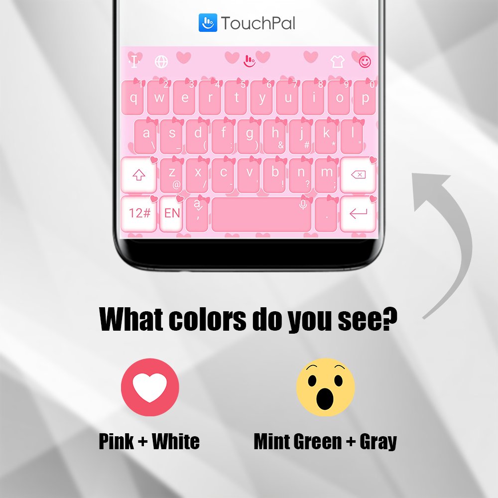 TouchPal's tweet photo. Let’s settle this: what colors are this theme? #PinkWhite or #MintGray ?
Only 10% of people can see #MintGray. Comment with your answer. https://t.co/rx56RpYwTI
