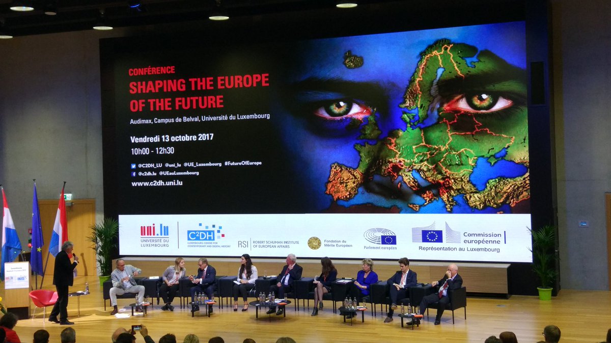 Ghislain's tweet photo. #FutureofEurope Time for a roundtable between politicians and students @C2DH_LU @uni_lu https://t.co/TLe8PujkQ1