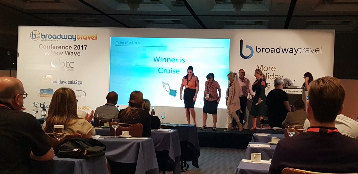 AvalonTradeUK's tweet photo. Congratulations #teamcruise @BroadwayTravel 'Team of the Year' #BWTConference17 https://t.co/tdDlmagqX3