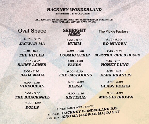 OvalSpace's tweet image. 1 more sleep until Hackney Wonderland Festival. Exchange tickets for wristbands here from 3pm. Tickets po.st/OSM1410