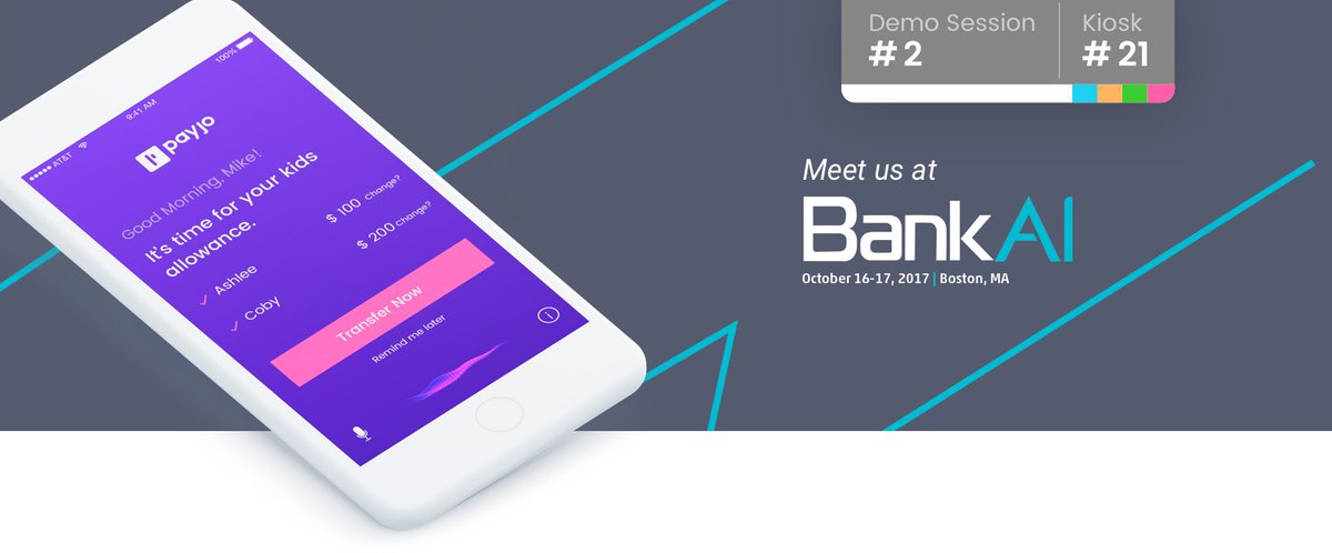 interfaceAI's tweet photo. #MeetTheBot at @WhybankAI - #Payjo presents at #BankAI2017 @AmerBanker
Check out #AI powered cognitive banking! #Payjo_BankAI https://t.co/W1MHDT4yzM