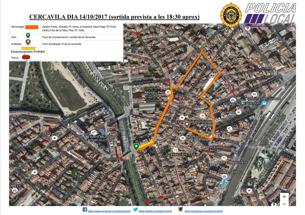 plelvendrell's tweet photo. En 15 minuts s'inaugura oficialment la Fira de Sta.Teresa . Us adjuntem plànols amb afectacions viàries diverses. @elvendrell_cat #elV https://t.co/w6RteA3iSY