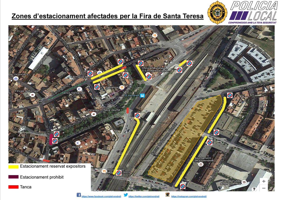 plelvendrell's tweet photo. En 15 minuts s'inaugura oficialment la Fira de Sta.Teresa . Us adjuntem plànols amb afectacions viàries diverses. @elvendrell_cat #elV https://t.co/w6RteA3iSY