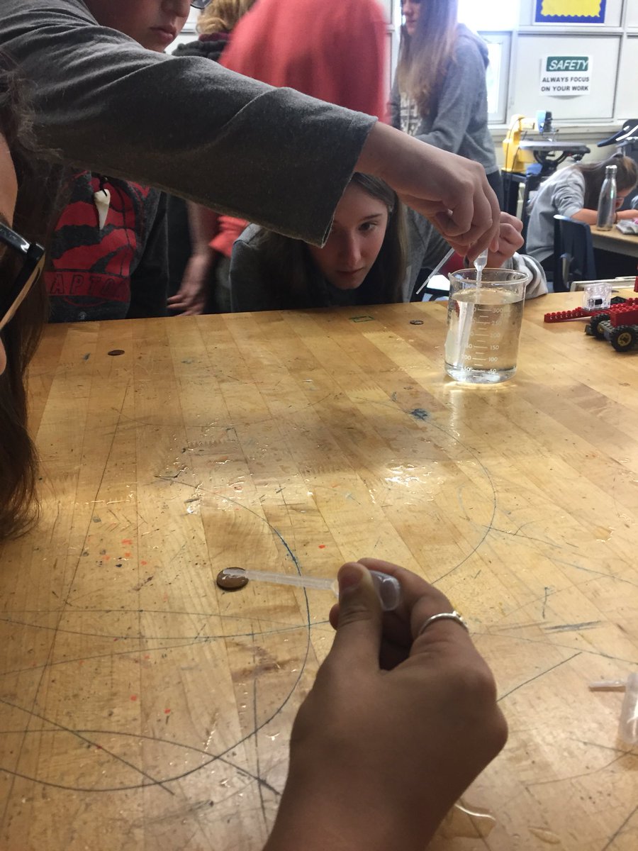 HaltonGO's tweet photo. Our @BrookvillePS Grade 8s exploring properties of fluids with a simple experiment: How many water drops on a penny?#sickscience https://t.co/aXAdtdfxy4