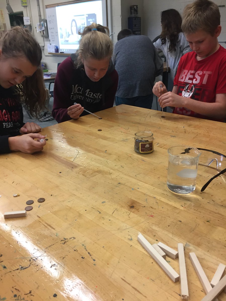 HaltonGO's tweet photo. Our @BrookvillePS Grade 8s exploring properties of fluids with a simple experiment: How many water drops on a penny?#sickscience https://t.co/aXAdtdfxy4