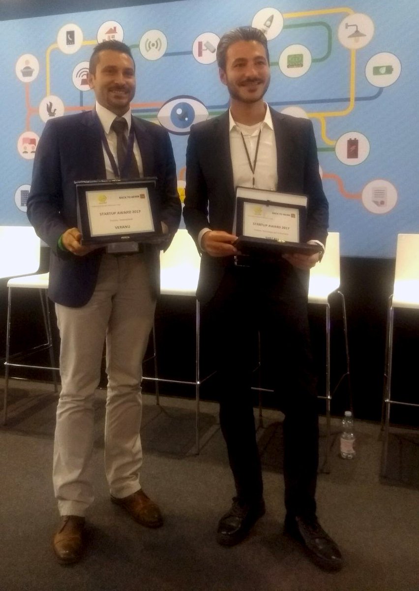 BacktoWork24's tweet photo. Ecco le startup vincitrici del BacktoWork24 e Assodel Foundation Award premiate a @Illuminotronica: @Veranu_eu e #SheCall. Congratulazioni! https://t.co/J3l73y94Dr