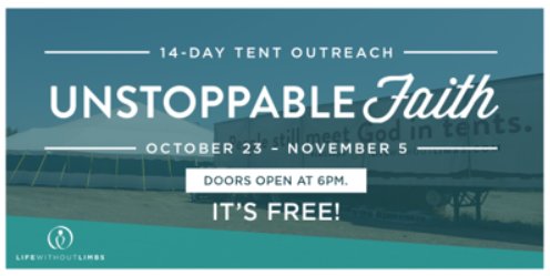 You’ll never know whose life will be transformed, so bring as many friends as you can! #UnstoppableFaith –LWL Team lifewithoutlimbs.org/events/unstopp…