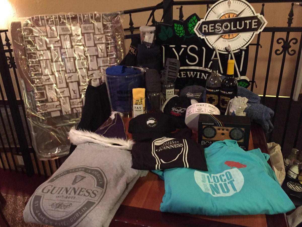 IronRailTavern's tweet photo. Can't wait to raffle off all these prizes tomorrow for our 3 yr anniversary party! Join us @ 2 for a chili cook off! #IRT https://t.co/jOk0uMomIZ