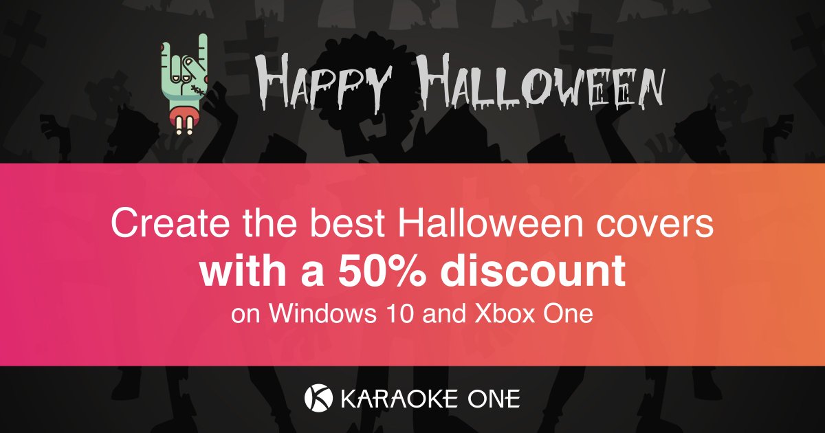 KaraokeOne_app's tweet photo. Subscribe with a 50% DISCOUNT on #Windows and #XboxOne to create the best #Halloween covers! 🎃 👉https://t.co/ocIxPOx3Xl #HappyHalloween https://t.co/8ZtKQ0xRLG