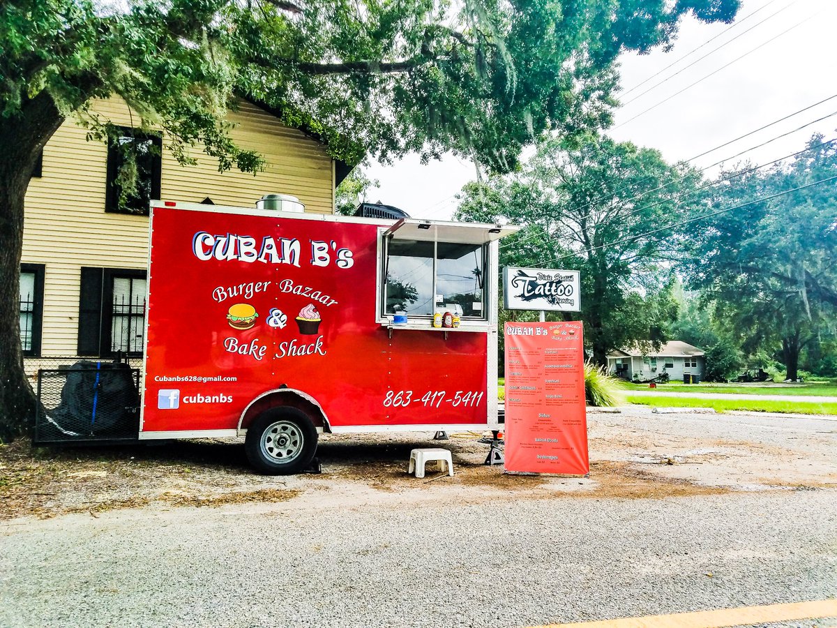 CubanBs's tweet photo. Setup @ Dixe Station Tattoos 
902 E Reynolds St
Plant City Fl
till 3:30
 #foodtruck #burgers #bakedgoods #plantcity #dixiestation #imcubanb https://t.co/n20ZZ91IuW