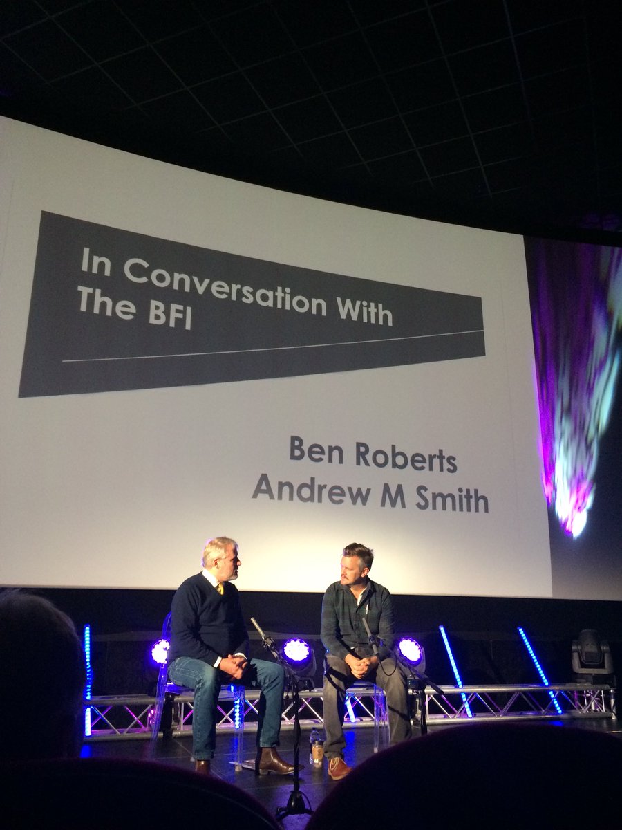 FilmHubWales's tweet photo. Ben Roberts, @BFI in conversation @irisprize #ProducersForum with Andrew Smith, @PinewoodStudios #IRIS17 https://t.co/xHKF4SlzRc