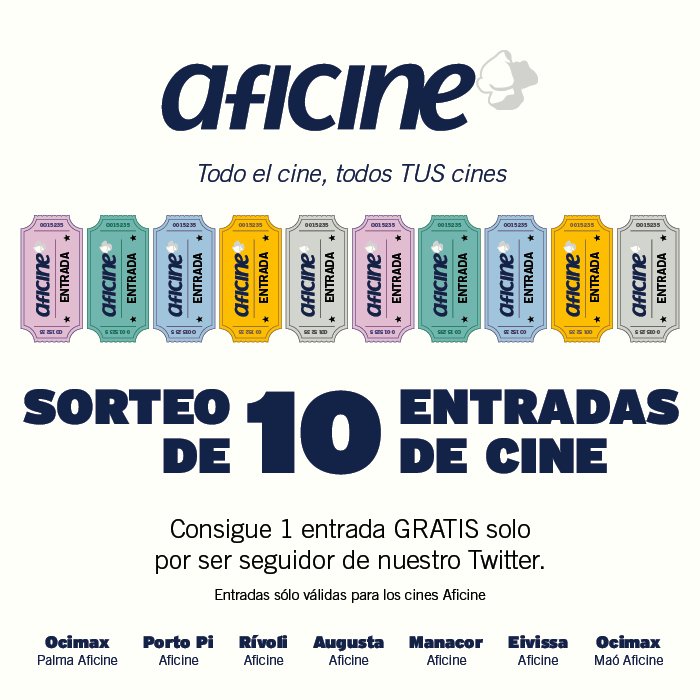 aficineib's tweet photo. ¡SORTEAMOS 10 ENTRADAS DE CINE! Consigue 1 entrada por ser seguidor de @aficineib y hacer RT. Válido hasta el 17 de octubre. Bases en web. https://t.co/CrrVawVQ3h