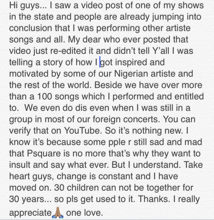 PeterPsquare's tweet photo. Thanks for the love and support. #Appreciate #Aircleared #ChangeIsConstant #MrP #KoolestDude https://t.co/LuXuIxKuXs
