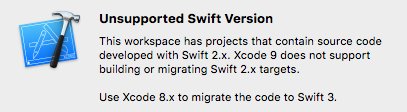 ashishkakkad8's tweet photo. It happens when you open project with Swift 2.x in Xcode 9 😋

#iOSDev #swiftlang #swiftmigration #migrate #Xcode9 #iOS11 #Swift4 https://t.co/LgVmGxvVXE