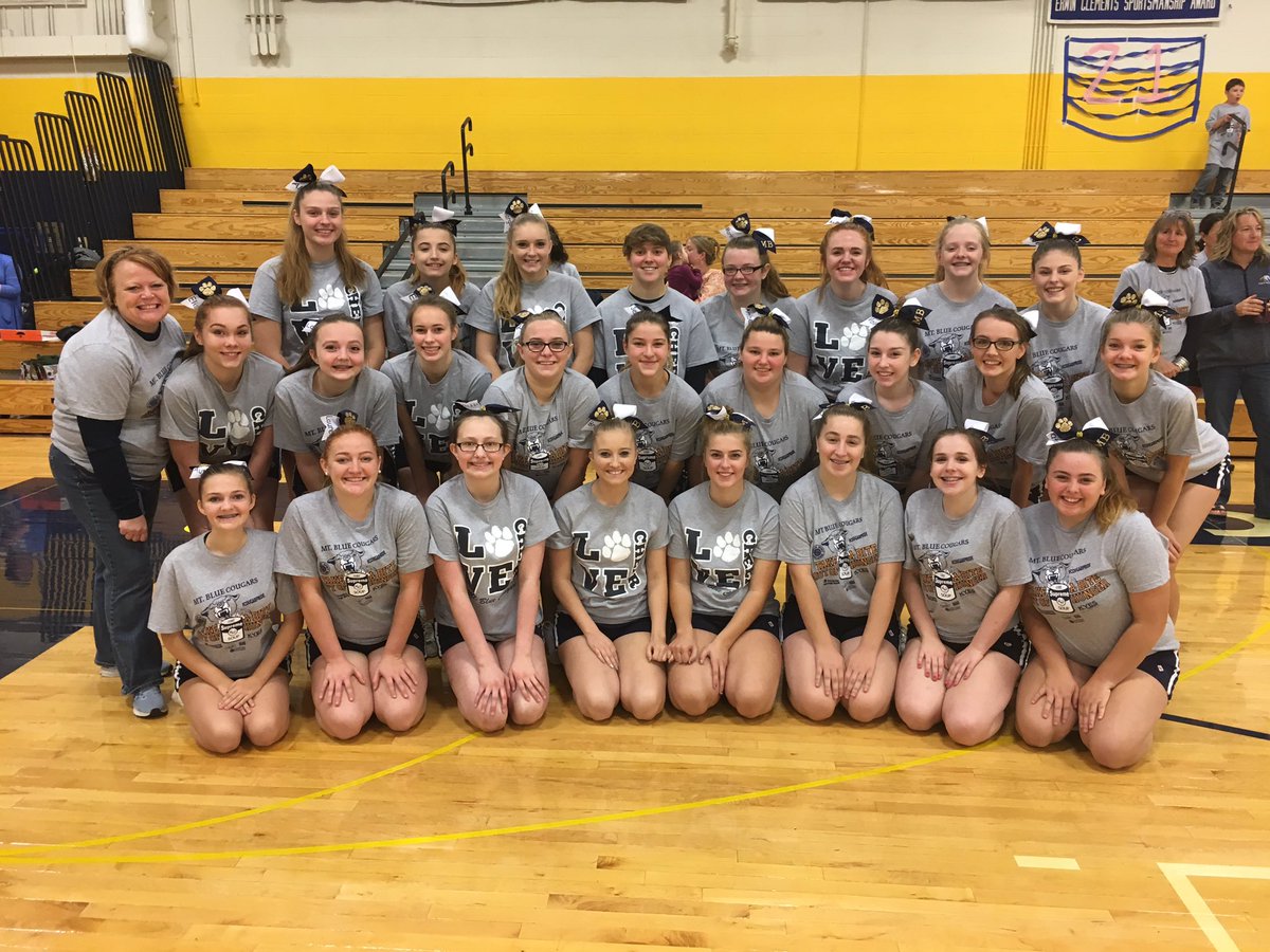 The <a href="/MBHSAthletics/">Mt. Blue Athletics</a> #cheerleaders representing at #SchoolSpirit13 on #GDM <a href="/WGME/">CBS 13 News</a> loubug0987 <a href="/josieunit/">Josie</a> @sam_aj_ellis #Cougars #MtBlue
