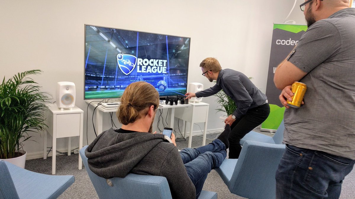 CodemateLtd's tweet photo. New audio gear being set up in Helsinki. Btw we need more rocket league players, preferably with mad coding skills. https://t.co/2pXjBTGcXh https://t.co/EjtIK93xKl
